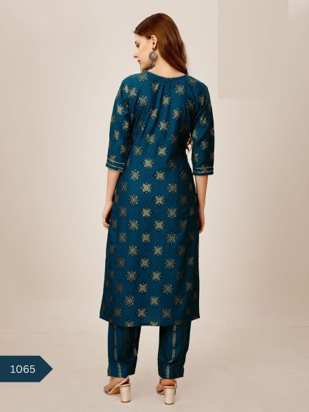 Designer Foil Print Reyon Kurti & Pant  Straight Cut Long Kurtis