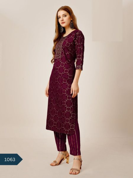 Designer Foil Print Reyon Kurti & Pant  Straight Cut Long Kurtis