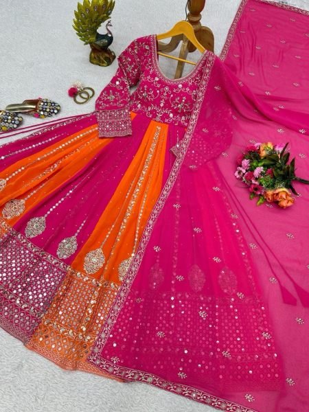 Designer Fox Georgette Embroidery Work Gown With Dupatta  Ready To Wear Collection