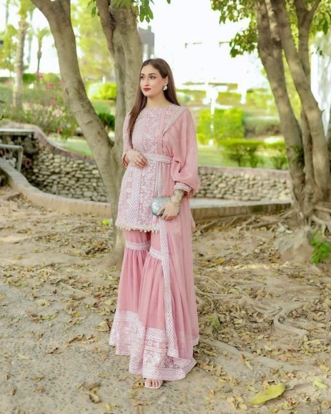 Designer Fox Georgette Sharara Suit With Embroidery Work  3 Piece Kurti Set