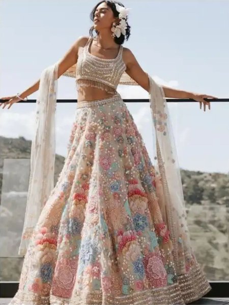 Designer Fully Gorgette Lahenga Choli Dupatta  Lehenga