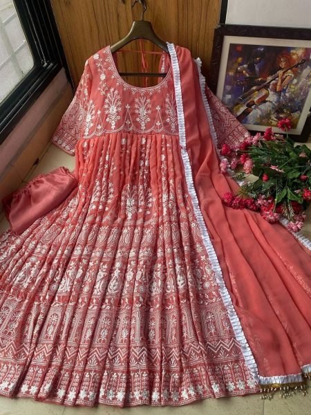 Designer Georgette Gown And Dupatta With Embroidery Sequence Work  Ready To Wear Collection