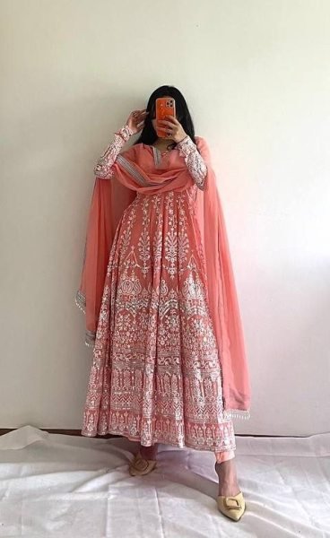 Designer Georgette Gown And Dupatta With Embroidery Sequence Work  Ready To Wear Collection