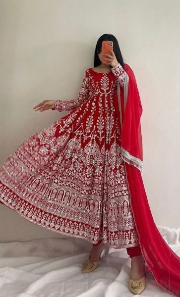 Designer Georgette Gown And Dupatta With Embroidery Sequence Work  Ready To Wear Collection