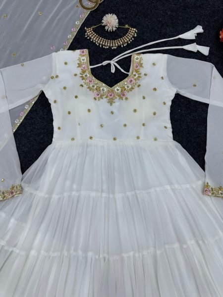 Designer Georgette Gown With Sequence Work And Dupatta 3 Piece Kurti Set