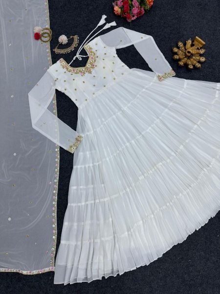 Designer Georgette Gown With Sequence Work And Dupatta 3 Piece Kurti Set