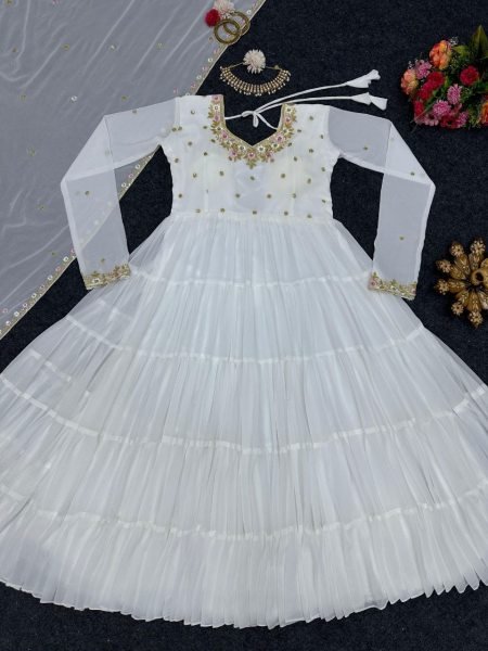 Designer Georgette Gown With Sequence Work And Dupatta 3 Piece Kurti Set