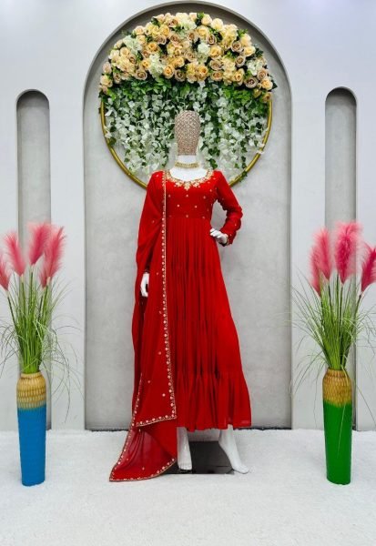 Designer Georgette Gown With Sequence Work And Dupatta 3 Piece Kurti Set