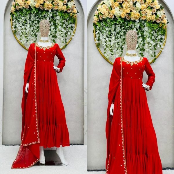 Designer Georgette Gown With Sequence Work And Dupatta 3 Piece Kurti Set