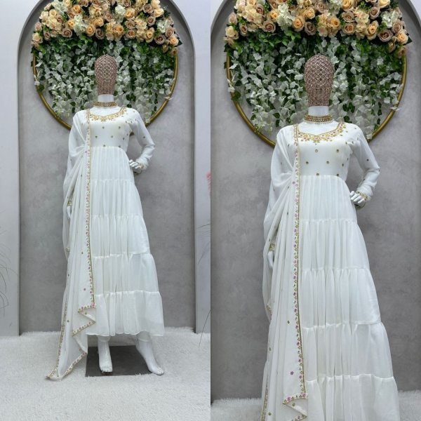 Designer Georgette Gown With Sequence Work And Dupatta 3 Piece Kurti Set
