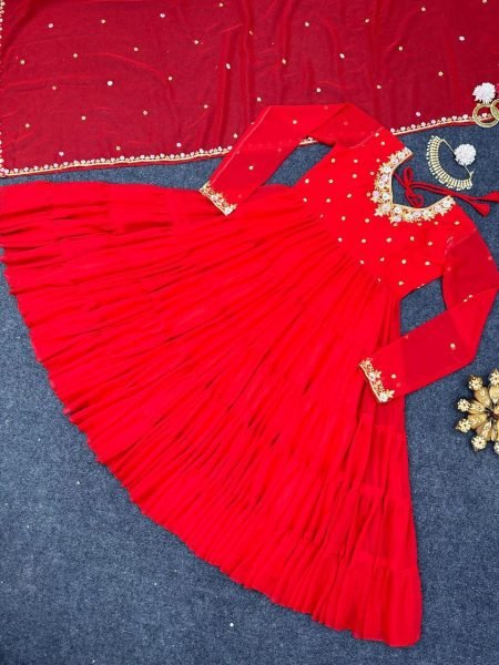 Designer Georgette Gown With Sequence Work And Dupatta 3 Piece Kurti Set