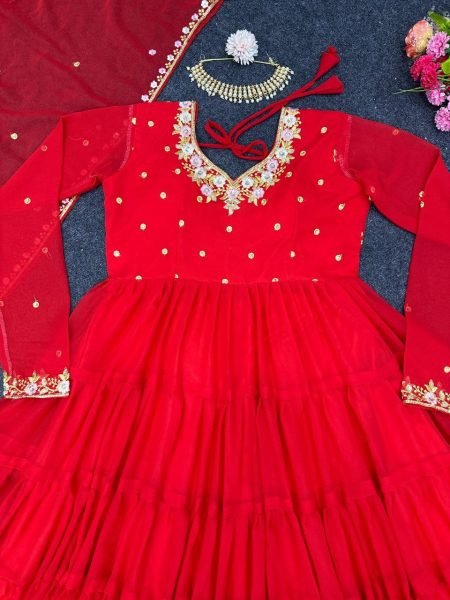Designer Georgette Gown With Sequence Work And Dupatta 3 Piece Kurti Set
