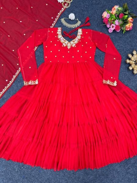 Designer Georgette Gown With Sequence Work And Dupatta 3 Piece Kurti Set