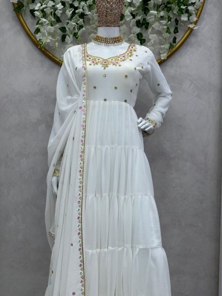 Designer Georgette Gown With Sequence Work And Dupatta 3 Piece Kurti Set
