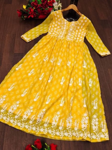 Designer Georgette Printed Kurti With Embroidery Work Georgette Kurti 