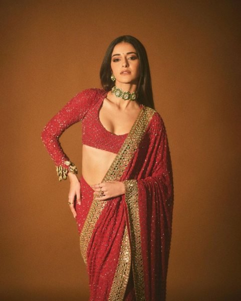Designer Georgette Red Sequin Saree For Karwa Chauth Georgette Sarees Wholesale