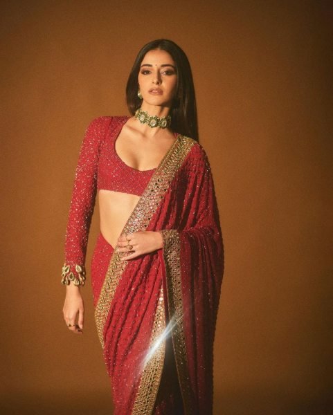 Designer Georgette Red Sequin Saree For Karwa Chauth Georgette Sarees Wholesale