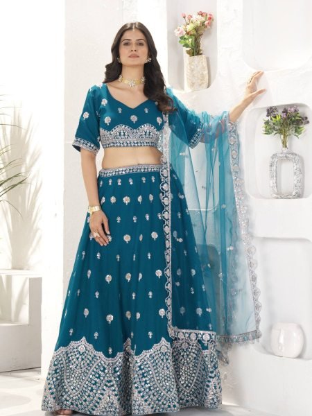 Party Ready Style with Faux Georgette Sequin Lehenga &  Net Dupatta Look 