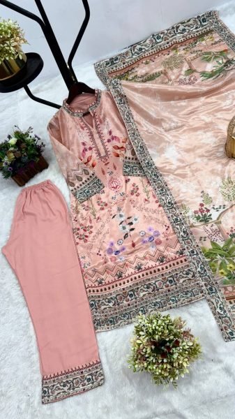 Luxe Printed Chinon Kurti Set with Dupatta  & Butter Silk Flow Festive Chic Look Ready To Wear Collection
