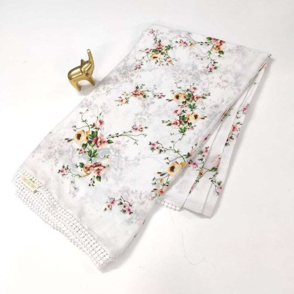 Designer Georgette White Colour Printed Saree  Georgette Sarees Wholesale