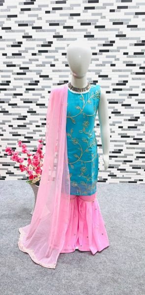 Designer Georgette With Sequnce Work Kids Sharara Collection  Girls Wear