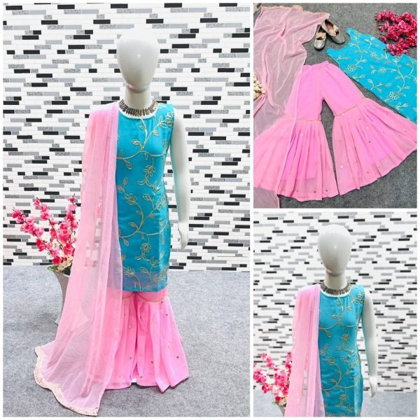 Designer Georgette With Sequnce Work Kids Sharara Collection  Girls Wear