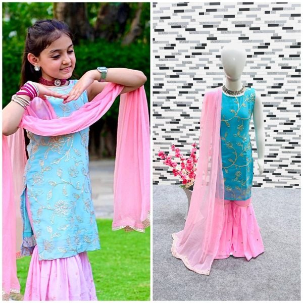Designer Georgette With Sequnce Work Kids Sharara Collection  Girls Wear