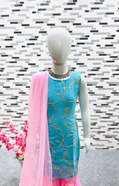 Designer Georgette With Sequnce Work Kids Sharara Collection  Girls Wear