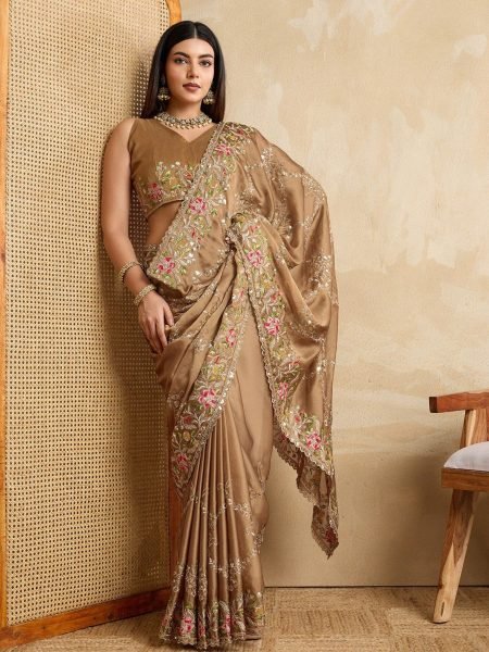 Designer Gold Embroidered Rangoli Silk Saree with Heavy Floral Work   Cutwork Border Party Wear at Manufacturer Price Embroidery Sarees Wholesale
