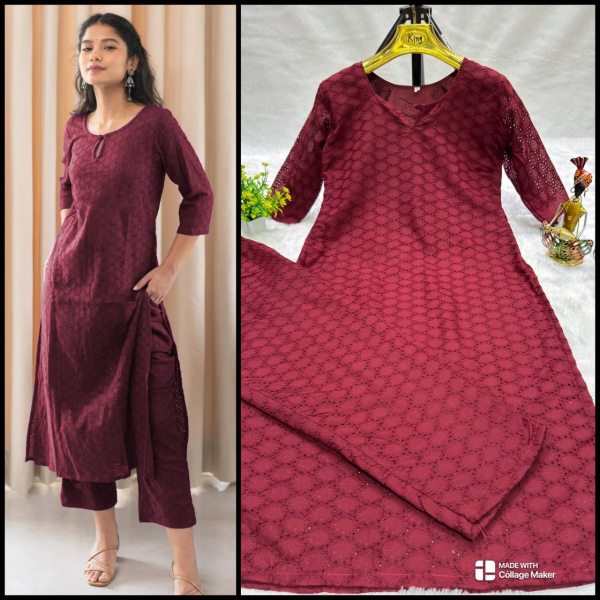 Designer  Hakoba cotton kurta with Pant  Kurti With Bottom Wholesale