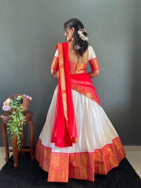 Designer Half Saree Cotton Lehenga Choli Set with Georgette Dupatta Wedding Wear Wholesale Manufacturer in Surat Half Saree Lehenga