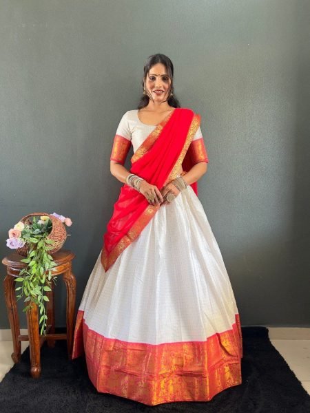 Designer Half Saree Cotton Lehenga Choli Set with Georgette Dupatta Wedding Wear Wholesale Manufacturer in Surat Half Saree Lehenga