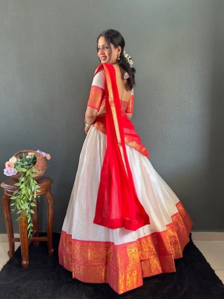 Designer Half Saree Cotton Lehenga Choli Set with Georgette Dupatta Wedding Wear Wholesale Manufacturer in Surat Half Saree Lehenga