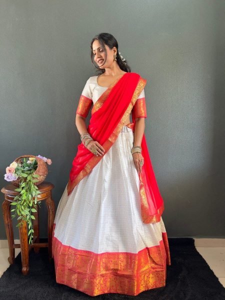 Designer Half Saree Cotton Lehenga Choli Set with Georgette Dupatta Wedding Wear Wholesale Manufacturer in Surat Half Saree Lehenga