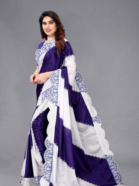 Designer Heavy Satin Banglori Blouse with Chinon Silk Saree at Low Price for Bulk Buyers Embroidery Sarees Wholesale
