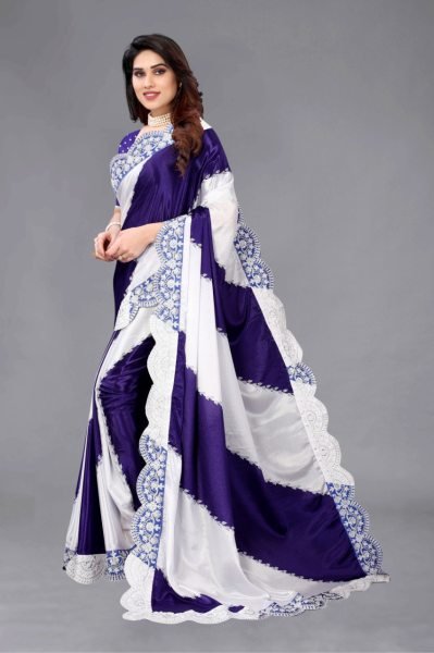 Designer Heavy Satin Banglori Blouse with Chinon Silk Saree at Low Price for Bulk Buyers Embroidery Sarees Wholesale