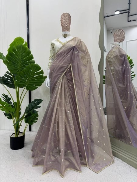 Designer  Heavy Twill Net Saree With Sequence work Net Sarees Wholesale