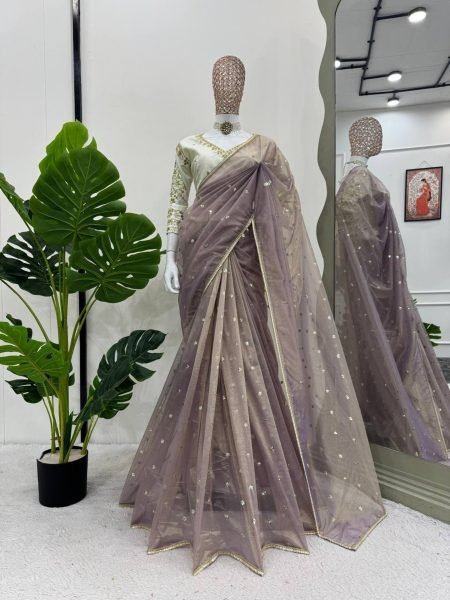 Designer  Heavy Twill Net Saree With Sequence work Net Sarees Wholesale