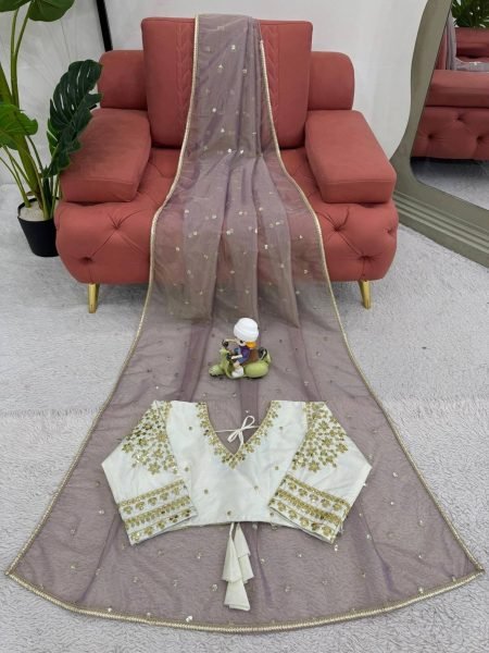 Designer  Heavy Twill Net Saree With Sequence work Net Sarees Wholesale