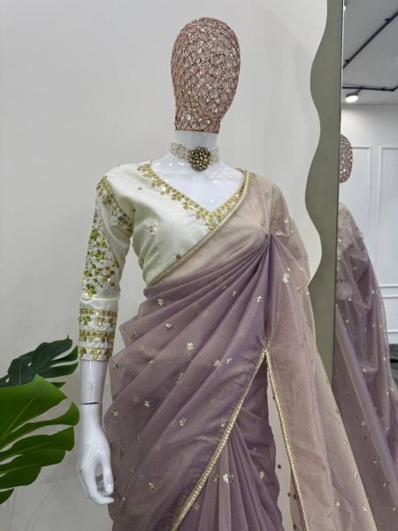 Designer  Heavy Twill Net Saree With Sequence work Net Sarees Wholesale