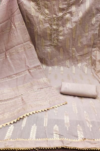 Designer Jacquard Dress Material With Santoon Bottom And Jacquard Dupatta For Women  Color Set Matching Dress Material Wholesale