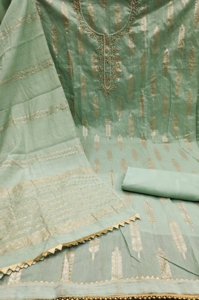 Designer Jacquard Dress Material With Santoon Bottom And Jacquard Dupatta For Women  Color Set Matching Dress Material Wholesale