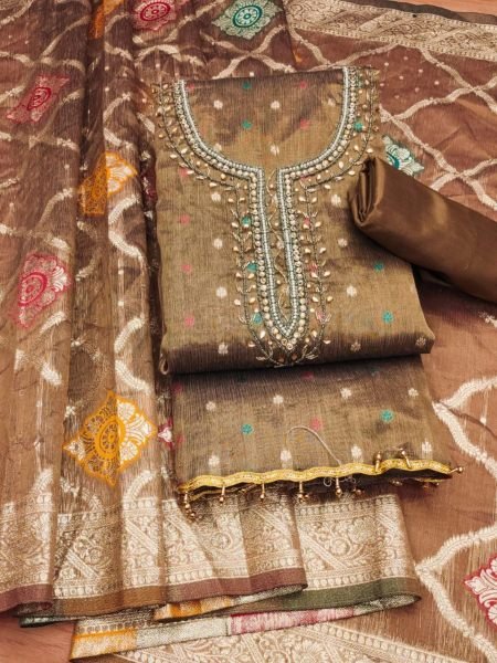 Designer Jacquard Dress Material With  Hand Work For Women Color Set Matching Dress Material Wholesale