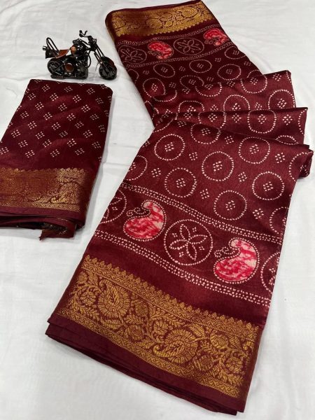 Designer Kalamkari Print Saree With Zig Zag Border Silk Sarees Wholesale