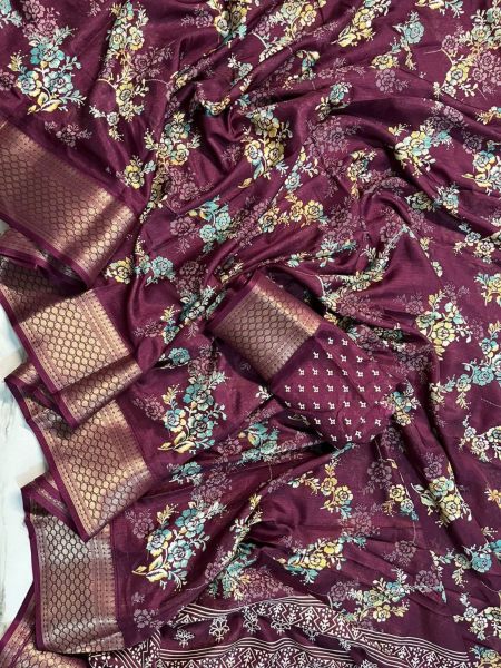 Designer Kalamkari Print Saree With Zig Zag Border Silk Sarees Wholesale