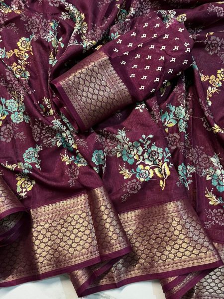 Designer Kalamkari Print Saree With Zig Zag Border Silk Sarees Wholesale