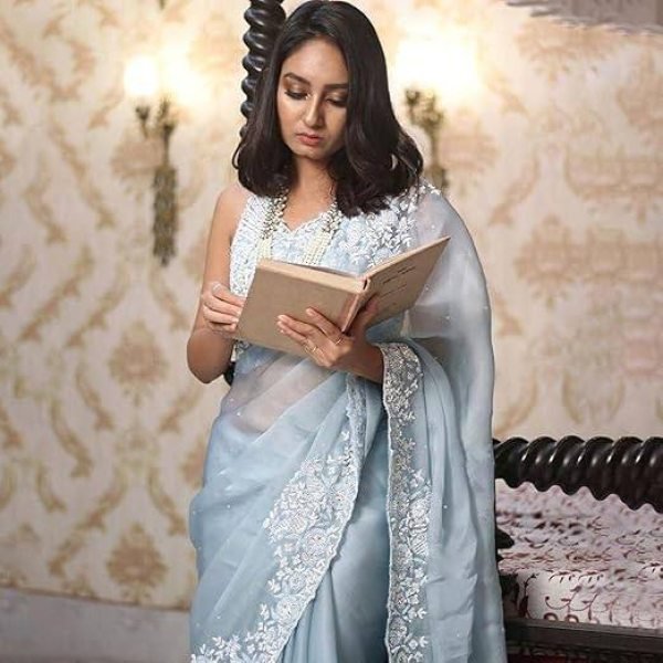 Designer Khadi Organza Silk Saree with Matching Blouse Elegant Embroidered Set at Low Manufacturer Rate Organza Sarees Wholesale