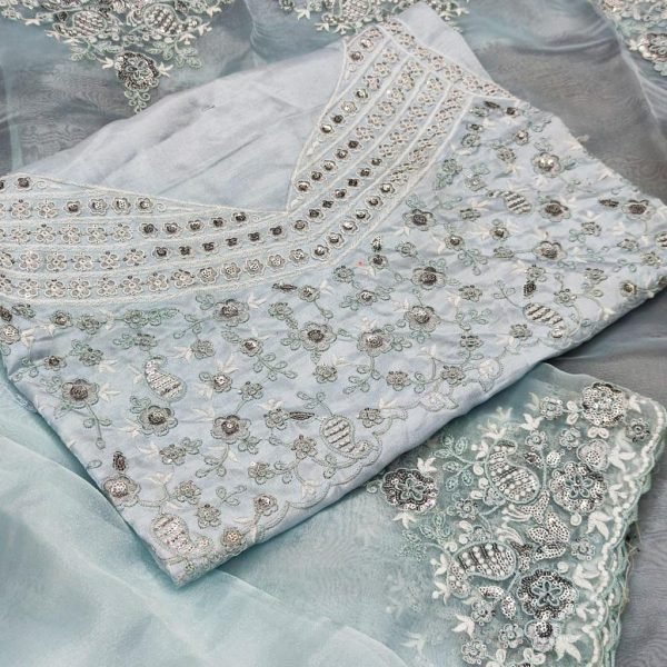 Designer Khadi Organza Silk Saree with Matching Blouse Elegant Embroidered Set at Low Manufacturer Rate Organza Sarees Wholesale