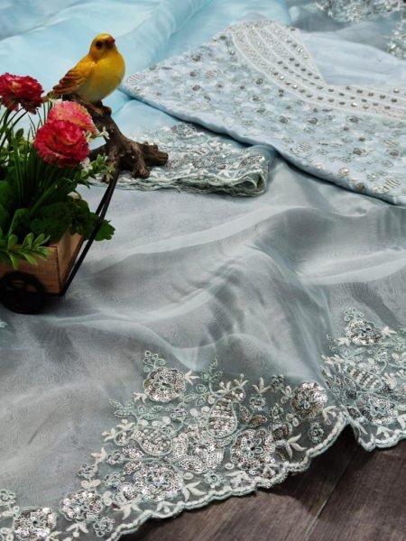 Designer Khadi Organza Silk Saree with Matching Blouse Elegant Embroidered Set at Low Manufacturer Rate Organza Sarees Wholesale