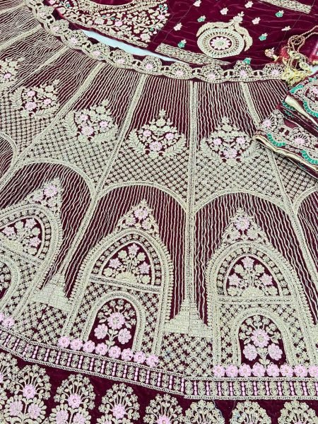 Designer Maroon Velvet Bridal Lehenga with Heavy Badla Zari   Diamond Work Wholesale Manufacturer Rate by RoyalExport Bridal Lehenga Choli